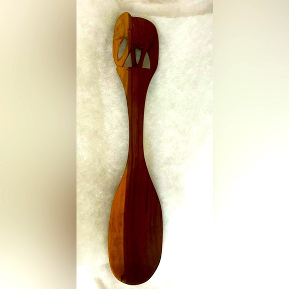 Vintage Other - Carved wooden elephant salad serving spoon wood Africa decor home boho party